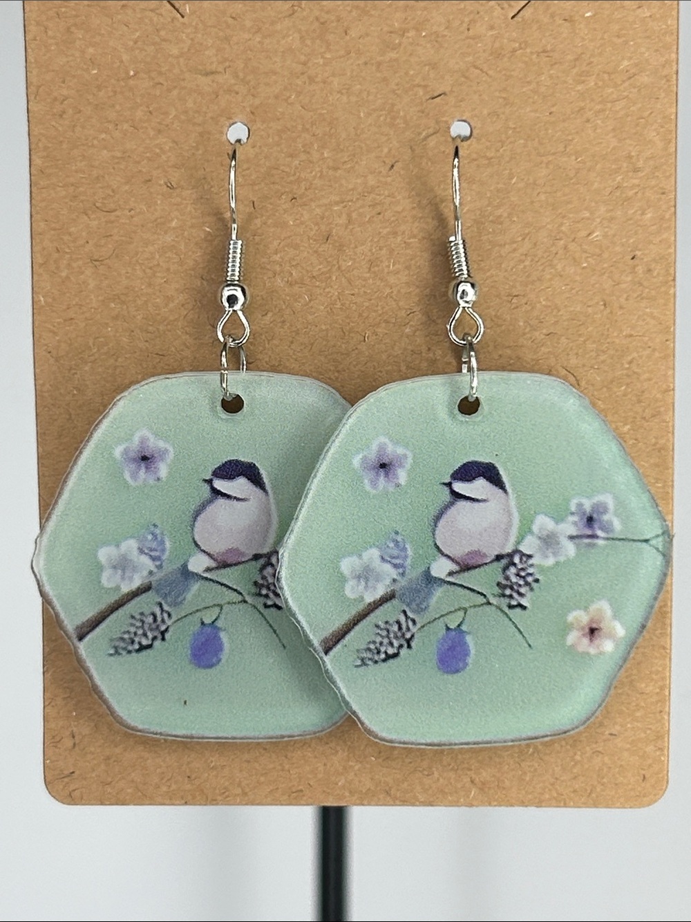 Bird Print Mint Green Drop Earrings Fashion Jewelry